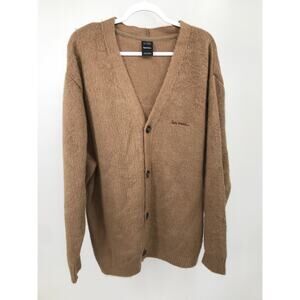 iets frans Tan Fuzzy V-Neck Cardigan Button Down Sweater Mens L